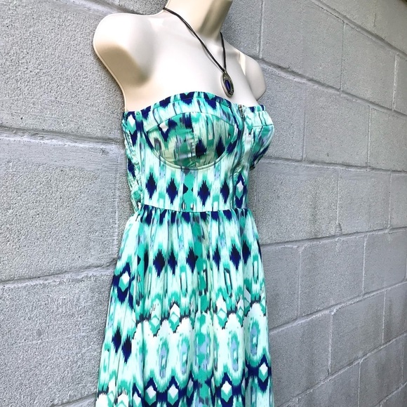 ENVY ME S Aqua Blue Green High Low Boho strapless summer dress Size Small - Picture 11 of 15
